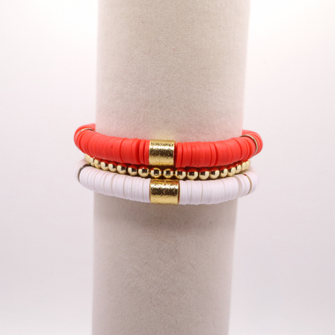 Red and White Game Day Bracelet Stack