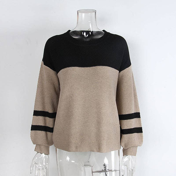 Color-blocked long-sleeved round-neck sweater