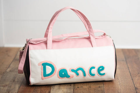 Kids Pink & Blue Fuzzy Letter Weekender Dance Travel Bag: One Size