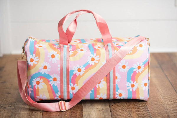 Oopsie Daisy - Kids Pink Rainbow Retro Daisy Weekender Dance Travel Bag: One Size