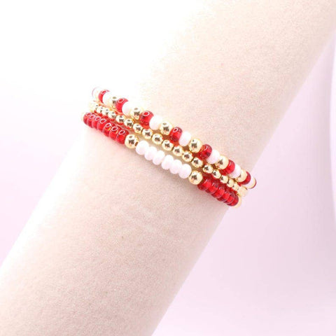 Red and White Hematite Game Day Bracelet Stack