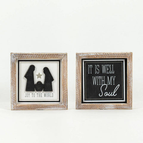 6x6x1.5 wood frmd sn (JOY/SOUL) Christmas  Decor