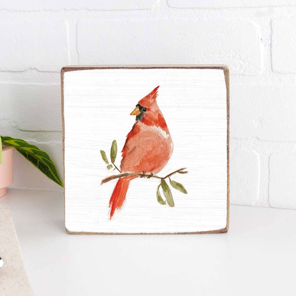 Rustic Marlin - Watercolor Cardinal Decorative Wooden Block