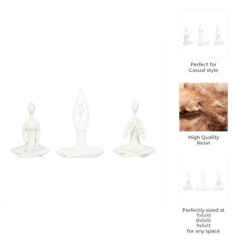 Resin Yoga Ladies Figurines Set of 3 - White, 10 in.