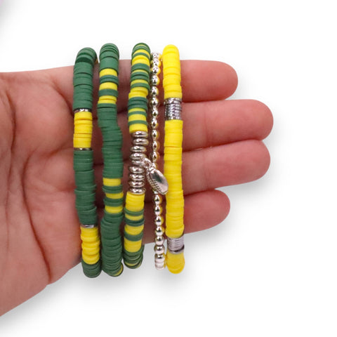 Green and Yellow Game Day Bracelet Stack
