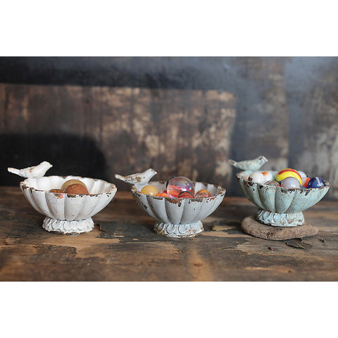 Distressed Pewter Bowl with Bird