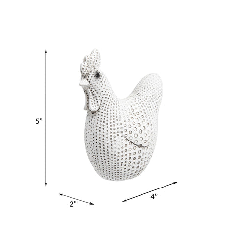 Decorative Sculpture - White Resin Spotted Chicken, 5 in.