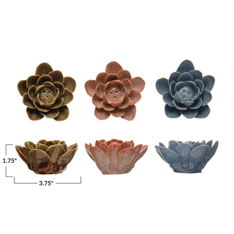 Handmade Stoneware Flower Incense Holder, Reactive Glaze