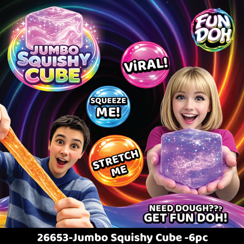 Novelty Brands - Fun Doh JUMBO Squishy Cube | Viral Assortment - 6/Display