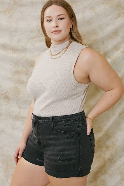 Kan Can USA - Plus Size Black Denim Shorts