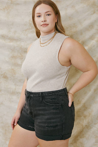 Kan Can USA - Plus Size Black Denim Shorts