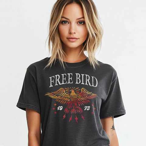 Free Bird Rock Band Boho Eagle Concert Graphic Tee Shirt
