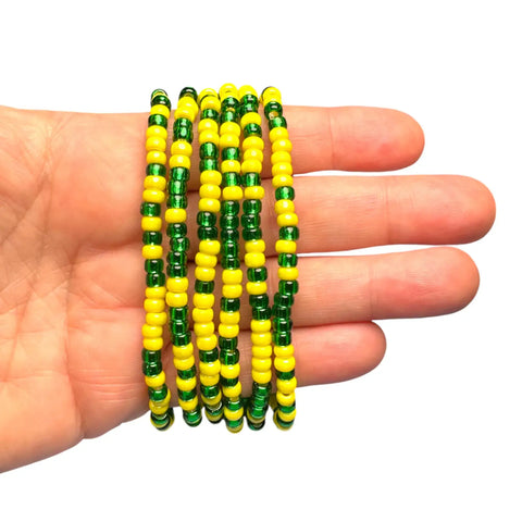 Green and Yellow Game Day Seed Bead Bracelet Stack