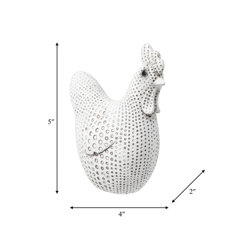Decorative Sculpture - White Resin Spotted Chicken, 5 in.