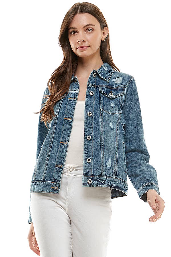 Ladies' Denim Jacket with Distressed