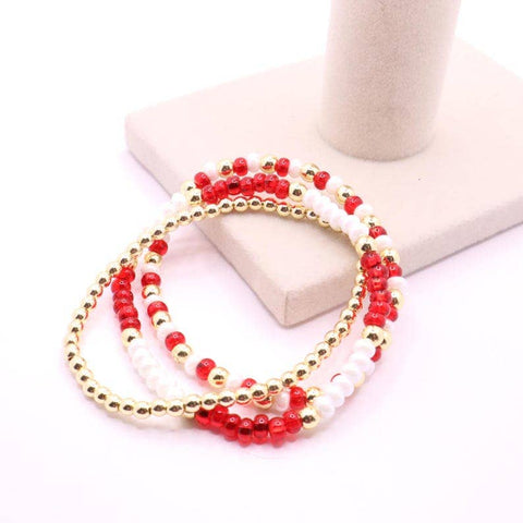 Red and White Hematite Game Day Bracelet Stack