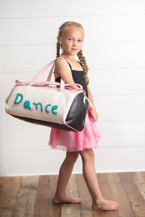 Kids Pink & Blue Fuzzy Letter Weekender Dance Travel Bag: One Size