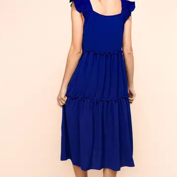 Solid Woven Midi Length Dress w/ Side Pocket