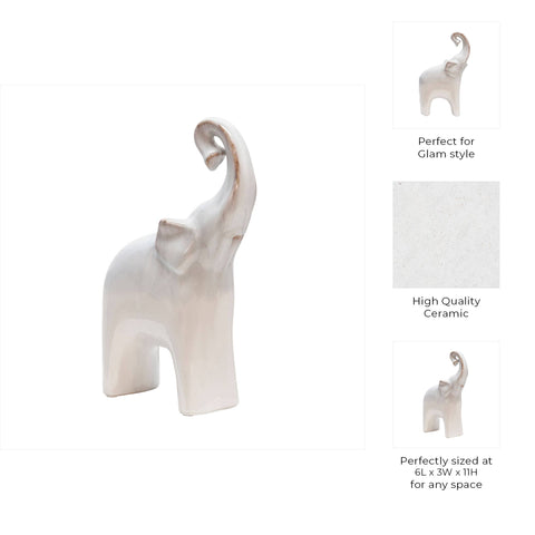 Ivory 6x11 in. Ceramic Novelty Elephant Figurine
