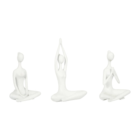 Resin Yoga Ladies Figurines Set of 3 - White, 10 in.