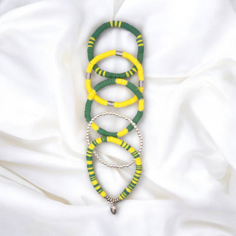 Green and Yellow Game Day Bracelet Stack