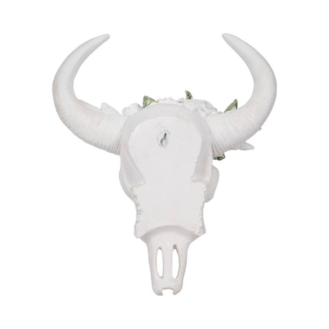 White 13 in. Resin Textured Bull Skull with White Flowers