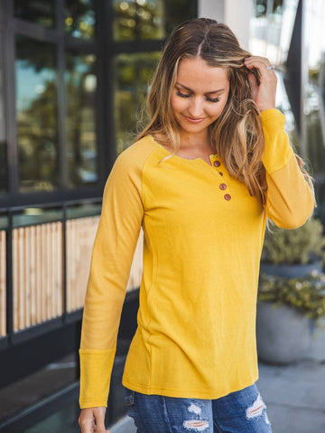 Contrast Sleeve Henley Knox Top: Yellow