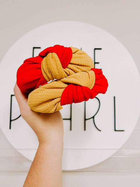 Gold Red Colorblock KC Knotted Headband for Girls & Women
