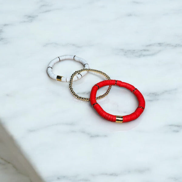 Red and White Game Day Bracelet Stack