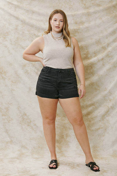Kan Can USA - Plus Size Black Denim Shorts
