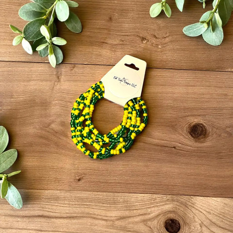 Green and Yellow Game Day Seed Bead Bracelet Stack