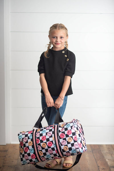 Oopsie Daisy - Kids Smiley Face Checkered Weekender Dance Travel Bag: One Size