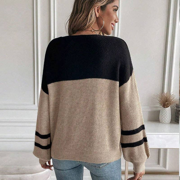 Color-blocked long-sleeved round-neck sweater
