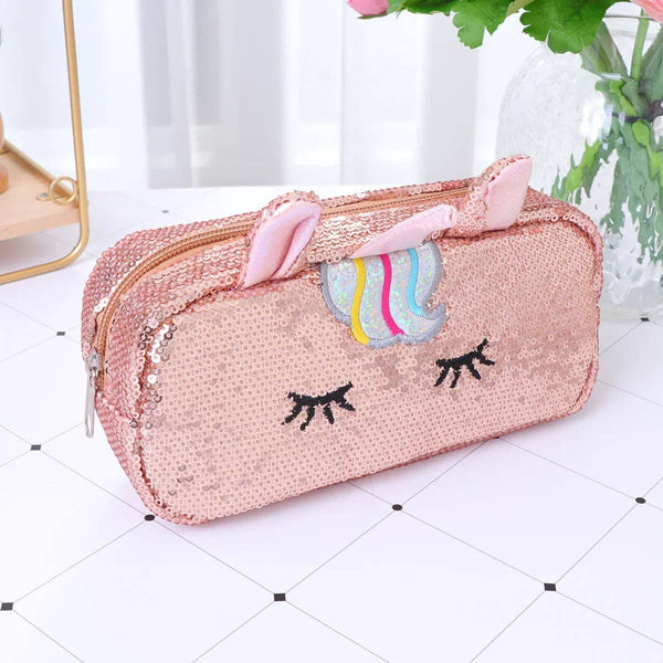 KiddieKickz - Unicorn Sequin Pencil or Cosmetic Bag: Light Pink