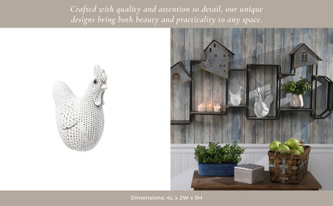 Decorative Sculpture - White Resin Spotted Chicken, 5 in.