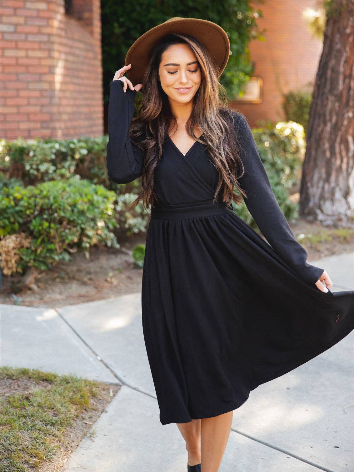 Long Sleeve Isla Wrap Dress: Black