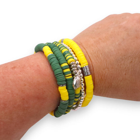 Green and Yellow Game Day Bracelet Stack
