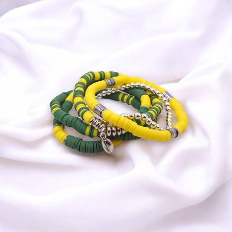 Green and Yellow Game Day Bracelet Stack