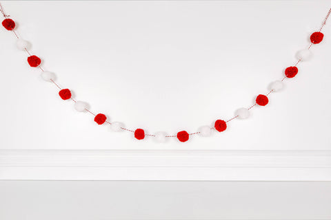 5' pom pom garland white/red