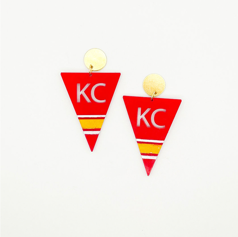 Hazel & Ollie - Kansas City KC Red Pennant Earrings - Large