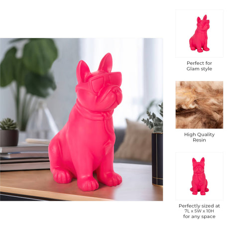 Decorative Figurine - Pink Resin Sunglasses Bulldog, 10 in.