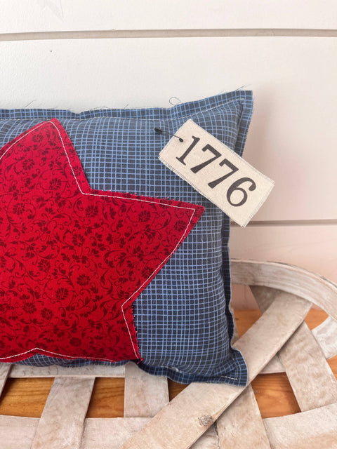 4th of July Star Primitive Farmhouse Pillow | Red Floral