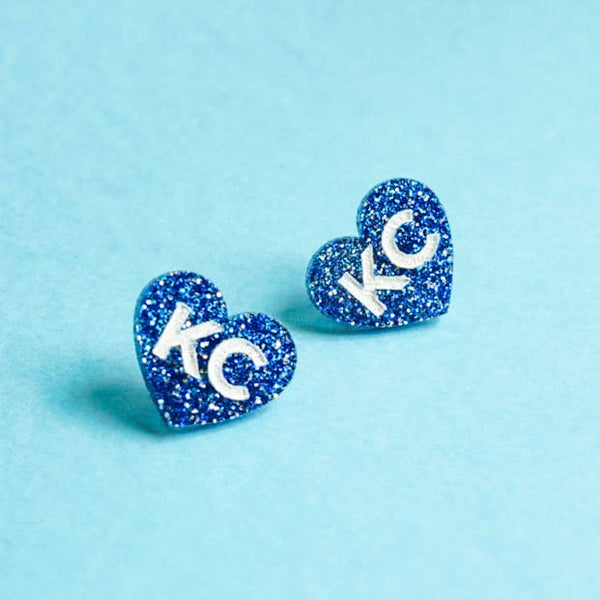 Hazel & Ollie - Kansas City KC Heart Stud Earrings - Blue