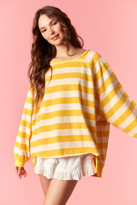 Stripe Oversize Round Neck Sweatshirt
