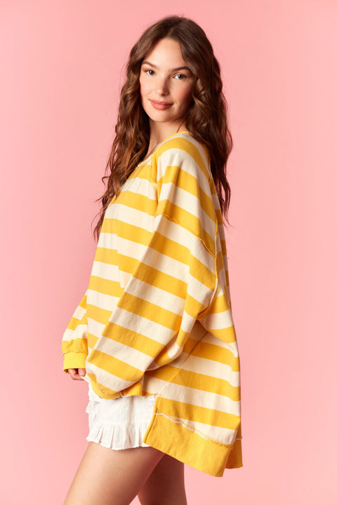 Stripe Oversize Round Neck Sweatshirt