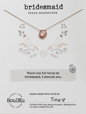 SoulKu - Mystic Peach Moonstone Luxe Necklace for Bridesmaid - WED01