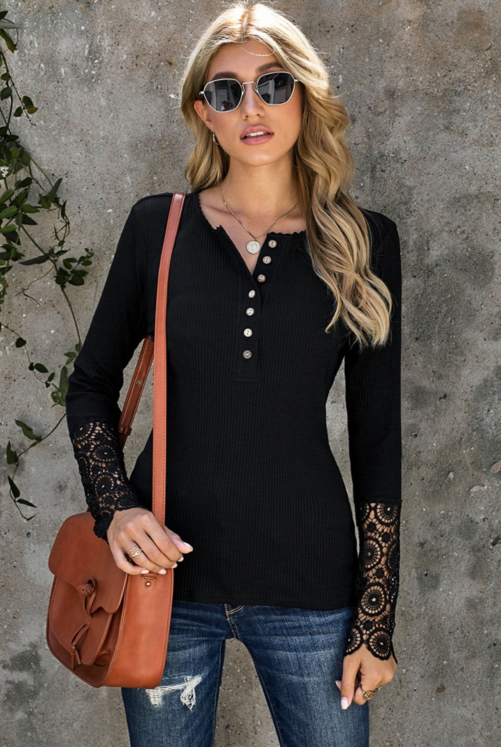 Lace Sleeve Button Top